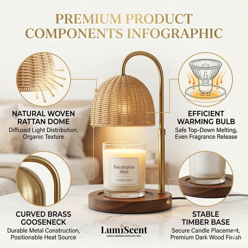 Boho Candle Warmer Lamp | Natural Weave, Timer & Warm Ambiance