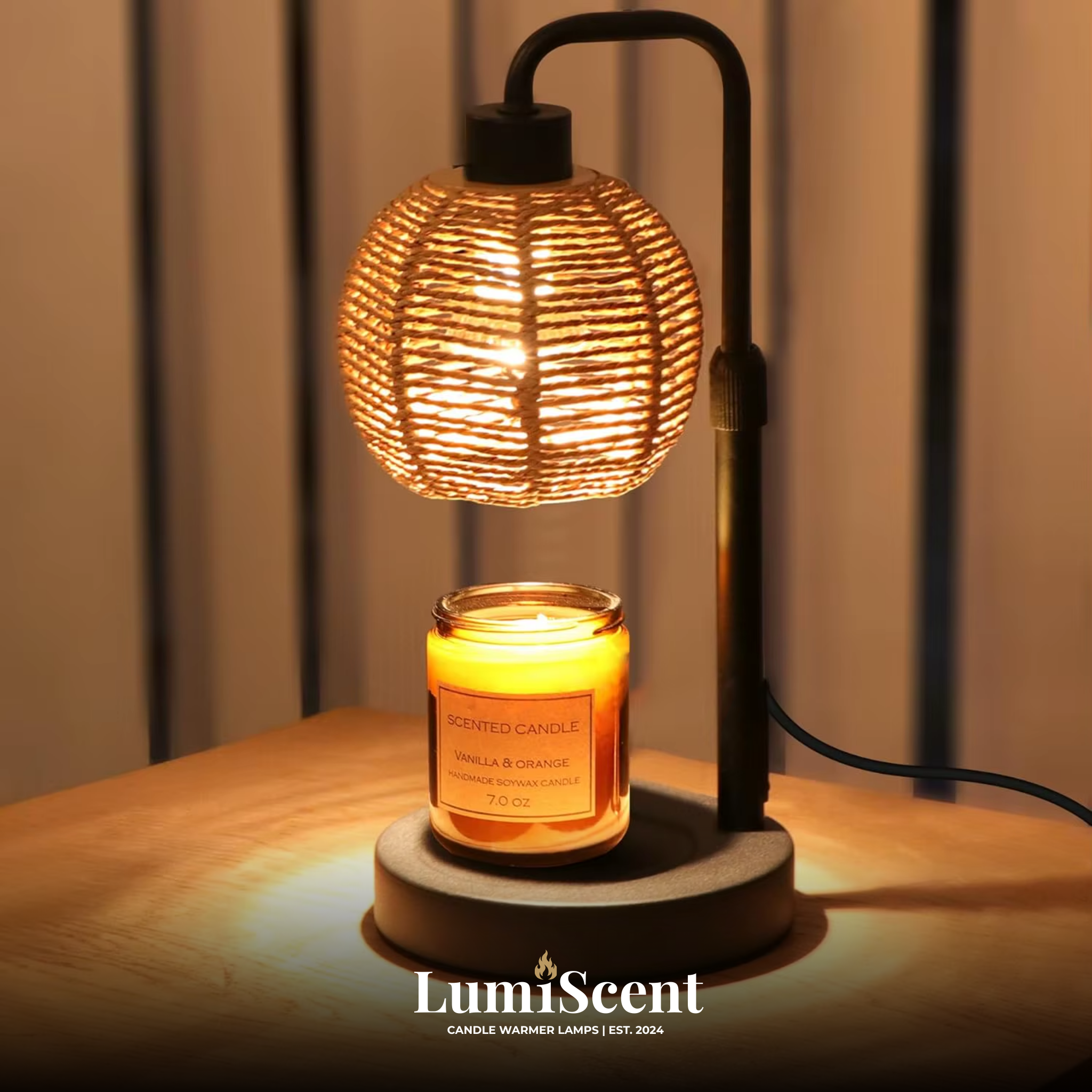 Boho Candle Warmer Lamp | Natural Weave, Timer & Warm Ambiance
